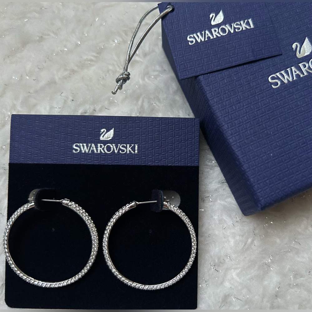 Swarovski Silver Crystal Hoop Earrings